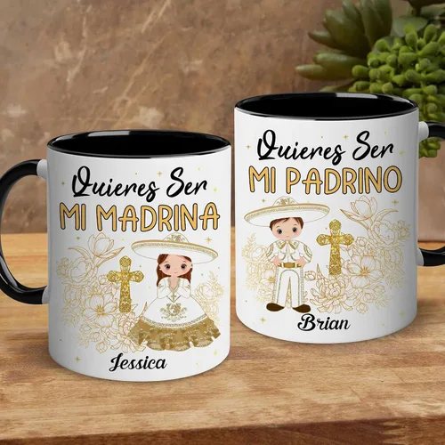 Miniatura 3 de WHIDOBE Juego de tazas de propuesta de padrinos personalizados, juego de tazas de padrino de bautizo personalizado, Bautizo Recuerdos Juego De 2