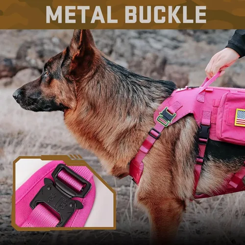 Miniatura 5 de Forestpaw Arnés táctico rosa para perros grandes, collar táctico para perro con correa elástica, arnés militar para perro sin tirones para Rosa