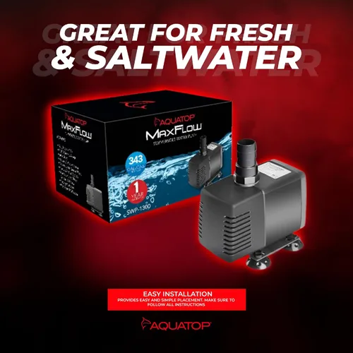 Miniatura 7 de Aquatop MaxFlow Bomba sumergible 343 GPH - Caudal ajustable para acuarios, sumideros, estatuas - Circulación eficiente del agua, SWP-1300 - Fácil