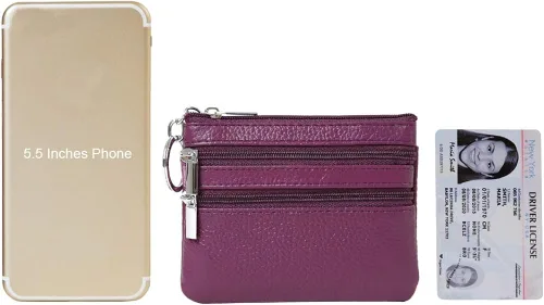 Miniatura 6 de Monedero de cuero auténtico para mujer, con llavero