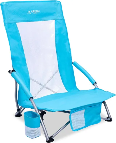 Miniatura 13 de Sillas de playa plegables bajas para adultos, silla de camping portátil ligera con soporte para tazas, silla de campamento plegable para conciertos