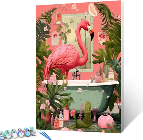 Miniatura 30 de Pintura por números para adultos, baño, animales, bricolaje, pintura al óleo digital, pintura acrílica, cebra, arte de pared, hojas verdes, bañera