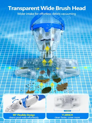 Miniatura 4 de LanOcean Aspiradora de piscina inalámbrica para piscina enterrada, flujo ajustable, cabezal de cepillo transparente, limpieza visible, potente
