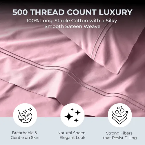 Miniatura 2 de Sábanas de Cama de Algodón 100% Natural Juego de Sábanas Twin de Tejido Satinado de Una Sola Capa de 500 TC Ropa de Cama Sólida Suave