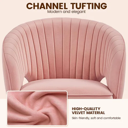 Miniatura 6 de Topeakmart Moderna silla de terciopelo para tocador, silla de escritorio de maquillaje, sillón ajustable con respaldo de barril copetudo para sala