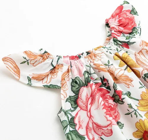 Miniatura 4 de Simplee kids Mameluco de verano para bebés y niñas, mameluco sin mangas con volantes florales