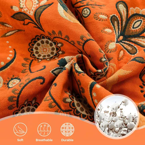 Miniatura 4 de SahSahCasa Manta 100% algodón tamaño Queen, manta de muselina naranja para sofá, silla, sofá cama, manta reversible suave para exteriores e
