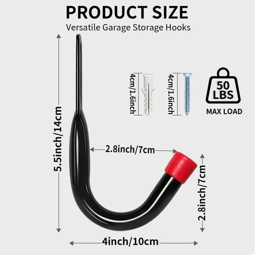 Miniatura 2 de Ganchos de almacenamiento de garaje para montaje en pared, gancho de almacenamiento de acero resistente, ideal para herramientas de jardín