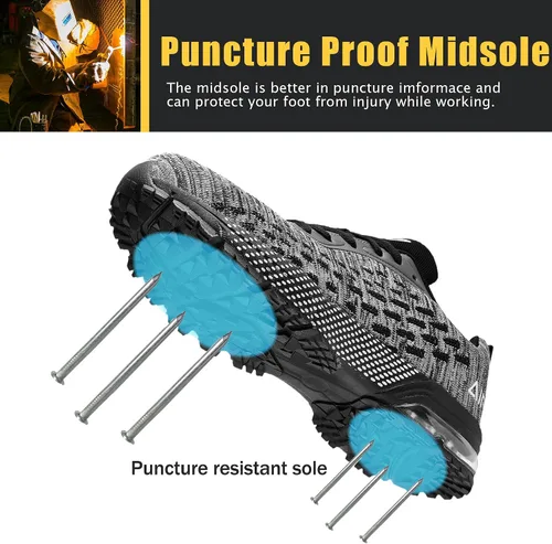 Miniatura 3 de HiHatide - Zapatos con punta de acero para hombre, zapatos de trabajo, zapatos de seguridad, con amortiguación de aire, ligeros, antideslizantes