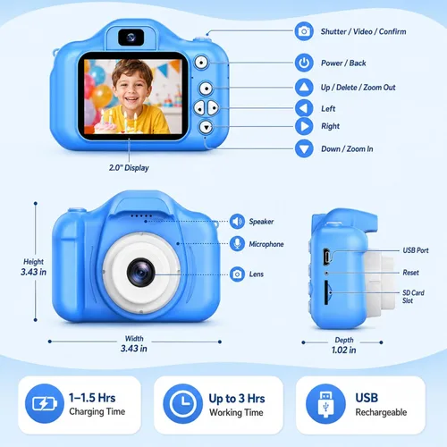 Miniatura 3 de Cámara de juguete para niños, regalos de Navidad, cumpleaños, festival para niños de 3 a 10 años, cámara de video digital HD para niños pequeños