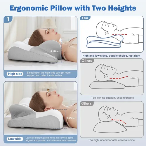 Miniatura 5 de Almohada cervical para dormir – Almohada ergonómica refrescante de espuma viscoelástica para aliviar el dolor de cuello, suave y elástica, alivia