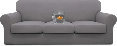 Miniatura 26 de Easy-Going Funda de sofá 100% impermeable doble de 3 piezas, elástica, suave, para perros, para sofá de 2 cojines separados, protector de muebles a