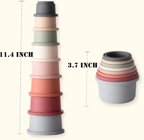 Miniatura 6 de ZYFLSQ Vasos apilables para bebé, tazas de anidación, 8 piezas con patrón para niños y bebés de 6 meses en adelante, juguetes de baño Montessori