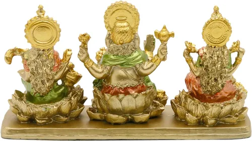 Miniatura 9 de alikiki Estatua hindú de Lakshmi Ganesha Saraswati – Ídolo de Laxmi Ganesh para decoración del tablero del automóvil, templo mandir Pooja, artículo