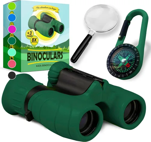 Miniatura 13 de Binoculares para niños – Juguete perfecto para niños pequeños y niñas – Juego extenso que incluye lupa y brújula – Potente aumento 8 x 21 – niños