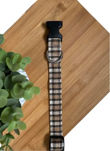 Miniatura 4 de Brown and Tan Plaid Dog Collar (X-Small)