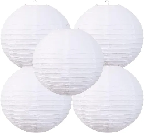 Miniatura 11 de Linternas de papel de estilo chino, juego de 5, adecuadas para decoración de fiestas (azul claro, 12 pulgadas)