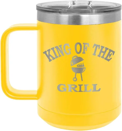 Miniatura 12 de King Of The Grill Black Taza de café de 15 oz con tapa deslizante Taza de café de viaje aislada Idea de regalo para barbacoa y parrilla
