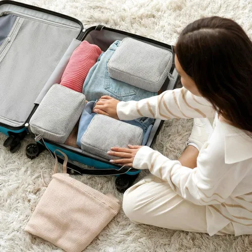 Miniatura 7 de Sanwuta 3 bolsas de maquillaje de sirsaca, bolsas de cosméticos de sirsaca a rayas para mujer, organizador de artículos de tocador de viaje grandes