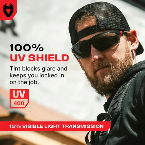 Miniatura 5 de NoCry Gafas de sol de seguridad para el trabajo y los deportes con lentes envolventes tintadas verdes resistentes a los arañazos y agarres Negro &