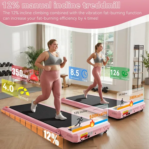 Miniatura 3 de ANCHEER Cinta de correr con inclinación del 12%/15% de 3.5HP, máquina plegable para debajo del escritorio con barra de mano, capacidad de 320-450lb