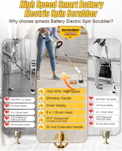 Miniatura 3 de Qimedo Limpiador eléctrico giratorio con dos baterías Q2 Pro, limpiador eléctrico de alta potencia de 1500 RPM para limpieza, cepillo de limpieza