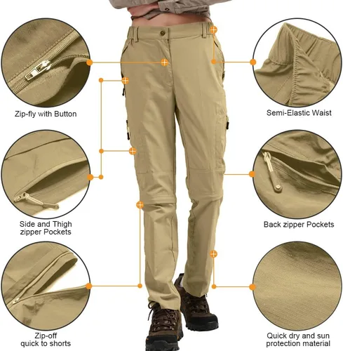 Miniatura 5 de Pantalones deportivos convertibles de senderismo para mujer, elásticos, de secado rápido, ligeros, con cremallera, pantalones para safari, viajes