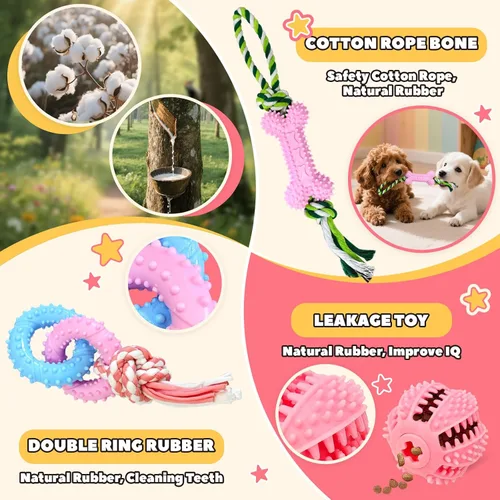 Miniatura 4 de Paquete de 9 juguetes para perros pequeños y cachorros, juguetes masticables para dentición, sin relleno, juguetes chirriantes de goma masticables