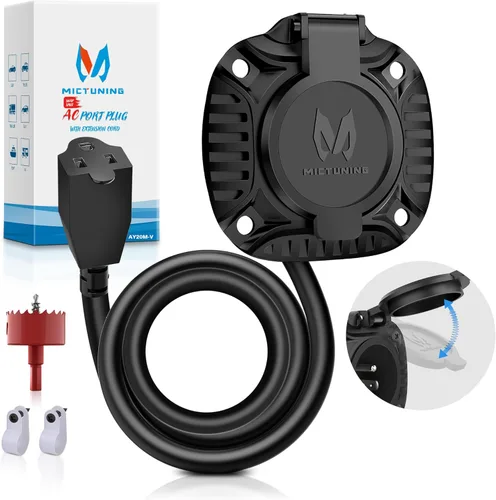Miniatura 11 de MICTUNING Enchufe de puerto de CA de 20 pulgadas de 15 A con cable de extensión integrado de alta resistencia con tapa y sierra de agujero