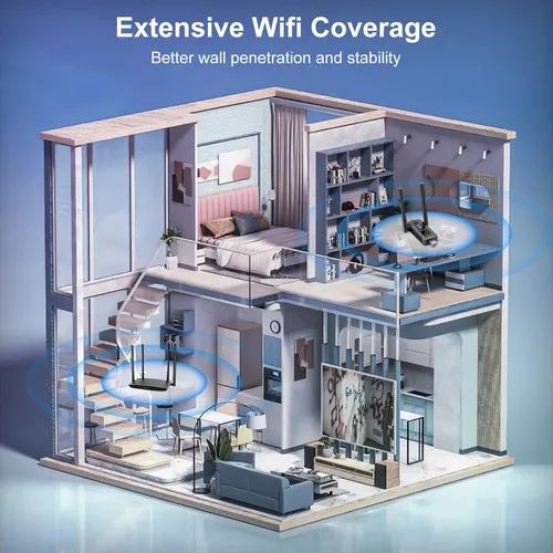 Miniatura 5 de Adaptador WiFi USB AC1300Mbps para PC - Techkey Dual 5Dbi Antena inalámbrica WiFi de alta ganancia Adaptador de red Dongle con 2.4GHz/400Mbps