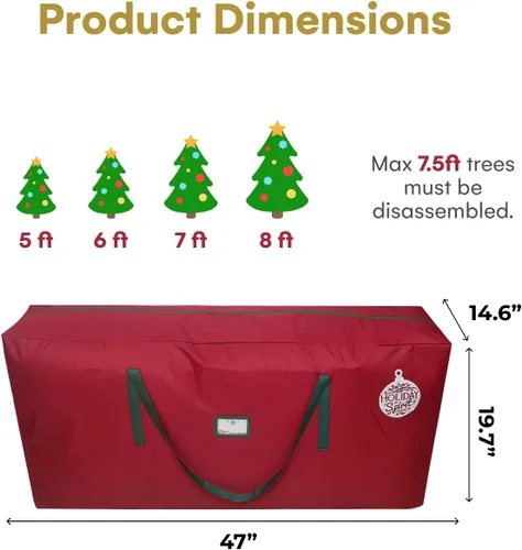 Miniatura 3 de Bolsa de almacenamiento para árbol de Navidad de Holiday Spirit para árboles de 7.5 pies, bolsa de Navidad de lona Oxford 600D resistente con asas