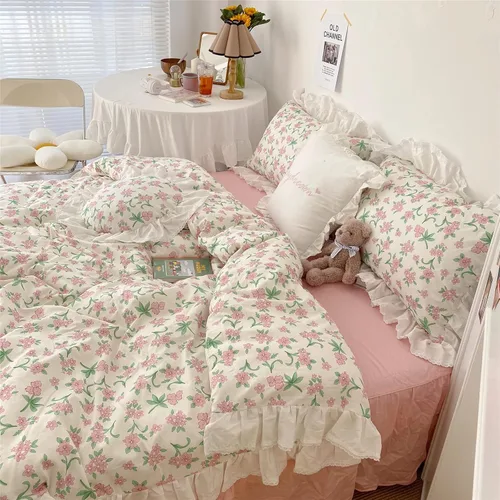 Miniatura 48 de VM VOUGEMARKET - Juego de funda de edredón floral amarilla de 3 piezas para niñas, de algodón, funda de edredón de flores rosas con cierre de F#