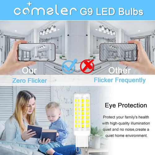 Miniatura 6 de comzler Bombilla LED G9 con base de clavija bi pin G9 de 6 W, luz blanca diurna 6000 K, bombillas G9 para candelabro, base de cerámica, equivalente