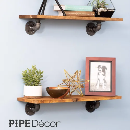Miniatura 6 de PIPE DECOR Soportes de estante de tubería industrial, 2 pulgadas, paquete de 4 – Accesorios flotantes de doble brida montados en la pared, juego