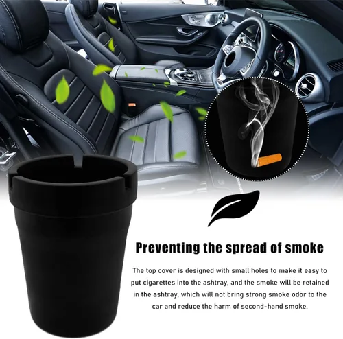 Miniatura 4 de Ohleats Cenicero de automóvil, sin humo, a prueba de olores, resistente al viento, autoextinguible, mini cubo de basura portátil para cigarrillos