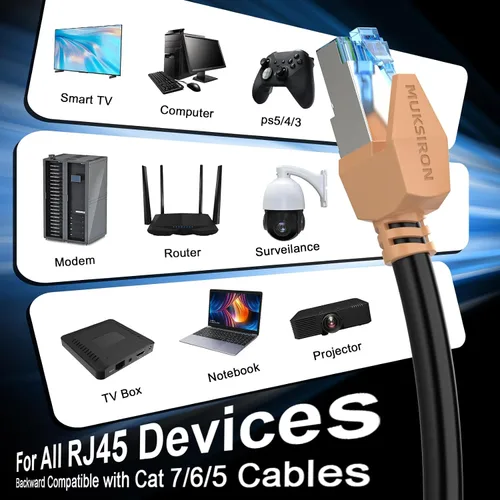Miniatura 5 de Cable Ethernet Cat 8 de 30 pies, cable de red de juegos de alta velocidad de 40 Gbps de 2000 MHz RJ45 blindado resistente para PS5, router Xbox