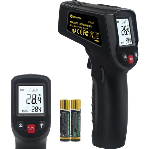 KETOTEK Termómetro infrarrojo sin contacto IR pistola de temperatura láser digital -50℃~600℃ (-58℉~1112℉) Termómetro de emisividad ajustable para