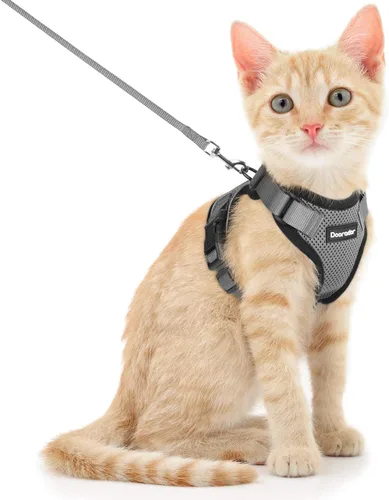 Miniatura 20 de Dooradar Juego de arnés y correa para gato, chaleco ajustable seguro a prueba de escapes, para caminar, chaqueta de malla suave y transpirable