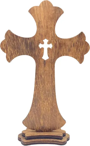 Miniatura 2 de Cruzes de pie de madera marrón de 9 pulgadas, paquete de 12, cruz de mesa rústica de madera para centros de mesa de bautismo, decoración de iglesia