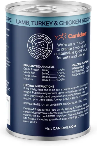 Miniatura 3 de Canidae Pure Limited Ingredient - Alimento húmedo prémium para perros, receta de cordero, pavo y pollo, 13 onzas (caja de 12), sin granos