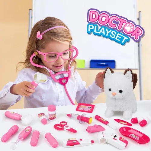 Miniatura 6 de Kit de Médico de Mascotas de 33 piezas para niños pequeños - Disfraz de Vestir y Juego de Simulación de Médico con Juguete de Gato, Estetoscopio