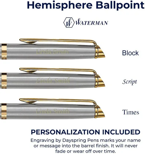 Miniatura 3 de Dayspring Pens Waterman Pen personalizado Bolígrafo grabado Waterman Hemisphere con borde dorado inoxidable. Personalizado y enviado en un día