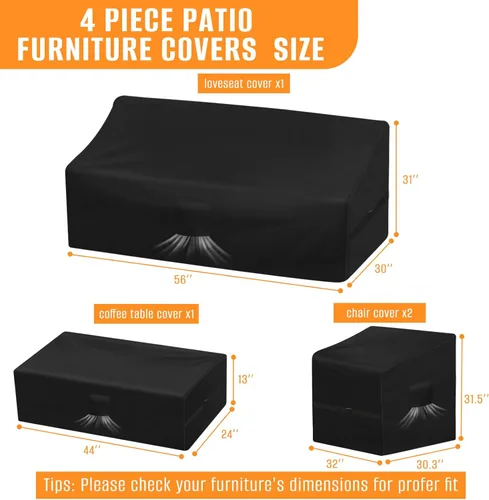 Miniatura 2 de Kovshuiwe Fundas para muebles de patio, juego de 4 piezas para muebles de jardín, terraza, patio, jardín, impermeable, mejorada, 420D, resistente