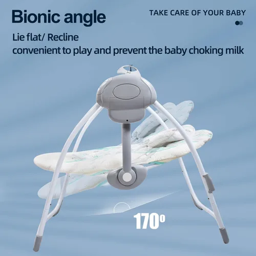 Cómodo columpio portátil para bebé, cómoda mecedora con música relajante, plegable, diseño biónico, se pliega fácilmente, barra de juguetes