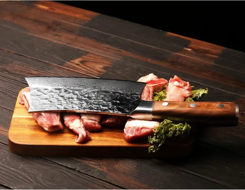 Miniatura 6 de YOUSUNLONG Cuchillo picador de carne de 7 pulgadas, picador de huesos de hacha de carnicero, resistente, acero inoxidable grueso de damasco japonés