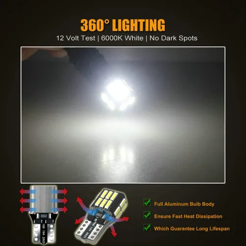 Miniatura 5 de 24-LEDs 360° Lighting T10 194 2825 Bombilla LED blanca 6000K 12V Super brillante 158 160 168 175 W5W 168NA 194NA Reemplazo para vehículo