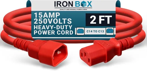 Miniatura 32 de IronBox Electric - Cable de Alimentación C14 a C13 de Servicio Pesado, 15A, 250V, Cable de Extensión para Computadora 14/3 AWG - Cables
