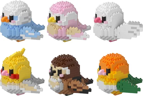 Miniatura 8 de Micro Mini bloques, serie de animales, modelo de microconstrucción, coloridos pájaros pequeños, kit de ladrillos de construcción, 12