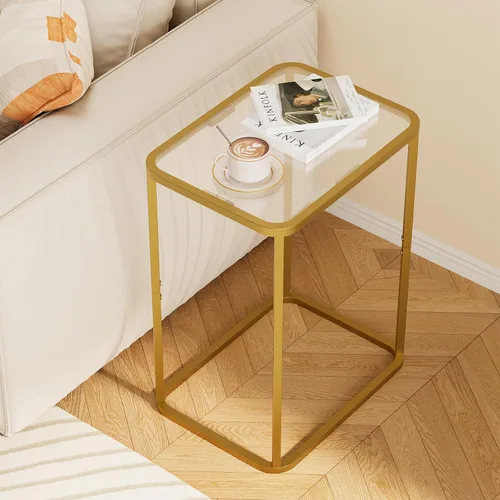 Miniatura 11 de Garden 4 you Mesa auxiliar de cristal, mesa auxiliar rectangular con marco de metal, moderna mesita de noche para oficina, dormitorio, sala de Negro