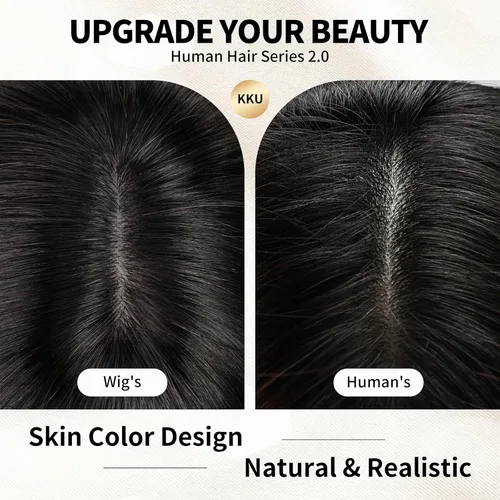 Miniatura 4 de KKU Pelucas de cabello humano de 16 pulgadas para mujer, peluca de cabello lacio en capas con flequillo, realismo natural, pelucas de cabello real